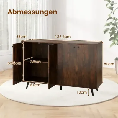 Sideboard Dreser din lemn cu 4 usi si rafturi reglabile cu 5 viteze 127,5 x 38 x 80 cm Brown