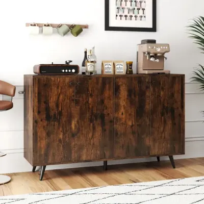 Sideboard Dreser din lemn cu 4 usi si rafturi reglabile cu 5 viteze 127,5 x 38 x 80 cm Brown