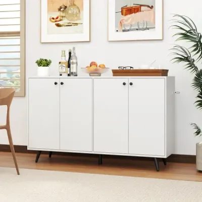 Sideboard Dreser din lemn cu 4 usi si rafturi reglabile cu 5 viteze 127,5 x 38 x 80 cm Alb