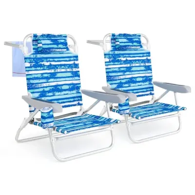 Scaune de plajă lumina pliabil 2 scaune de camping set cu spate reglabil albastru