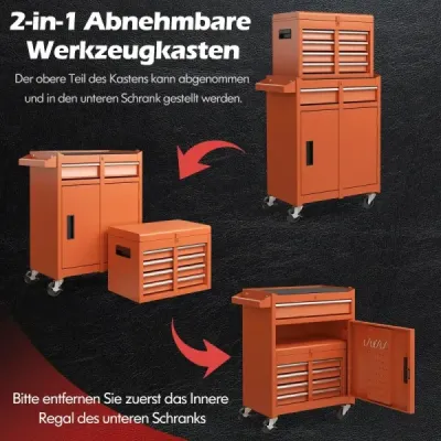 2 în 1 cărucior atelier cu valiză & 8 compartimente & cârlige & raft reglabil 100 kg