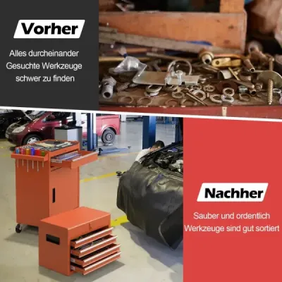 2 în 1 cărucior atelier cu valiză & 8 compartimente & cârlige & raft reglabil 100 kg