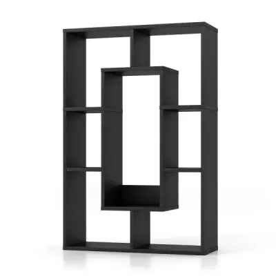 Raft de carte cu 7 compartimente Stand raft Raft separator cameră Dice raft cu protecție înclinat 60 x 20 x 90 cm Negru