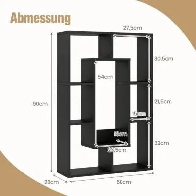 Raft de carte cu 7 compartimente Stand raft Raft separator cameră Dice raft cu protecție înclinat 60 x 20 x 90 cm Negru