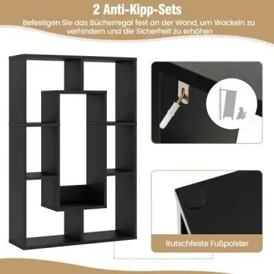 Raft de carte cu 7 compartimente Stand raft Raft separator cameră Dice raft cu protecție înclinat 60 x 20 x 90 cm Negru