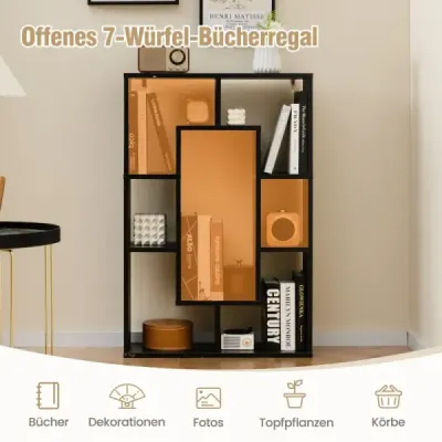Raft de carte cu 7 compartimente Stand raft Raft separator cameră Dice raft cu protecție înclinat 60 x 20 x 90 cm Negru