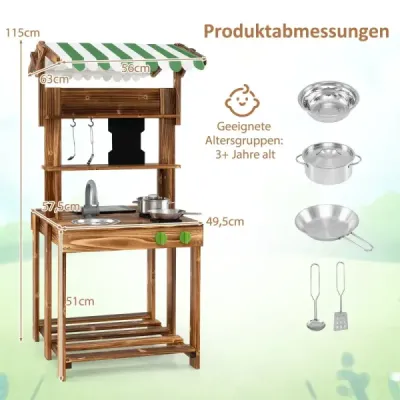 Sash Bucătărie pentru copii cu acoperiş şi panou şcolar & Sink & Faucet Dublu Sided Joacă Bucătărie