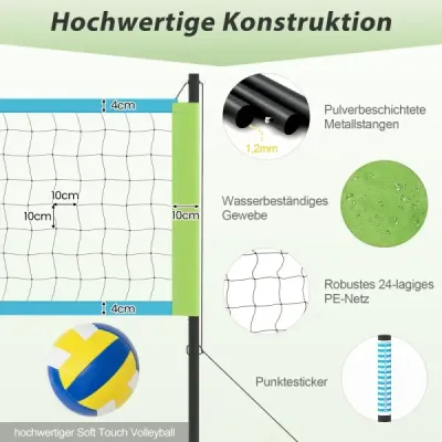 Plasă de volei în aer liber 9,5 x 1 m Înălţimea netă volei piscină reglabil cu stand de volei Backyard verde