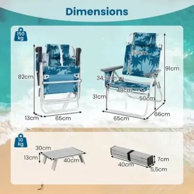 Scaune de plajă cu scaune de camping pliabile de masă cu scaune pliabile backrest reglabile albastru deschis