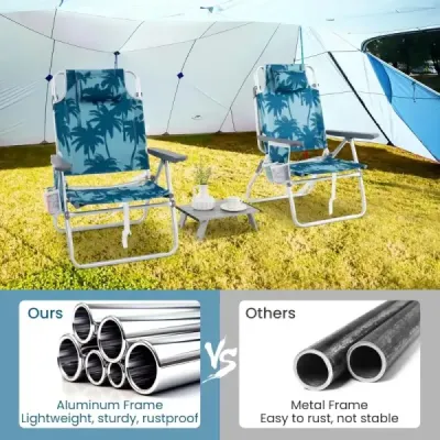 Scaune de plajă cu scaune de camping pliabile de masă cu scaune pliabile backrest reglabile albastru deschis