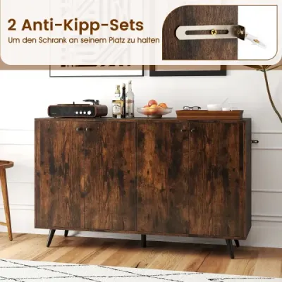 Sideboard Dreser din lemn cu 4 usi si rafturi reglabile cu 5 viteze 127,5 x 38 x 80 cm Brown