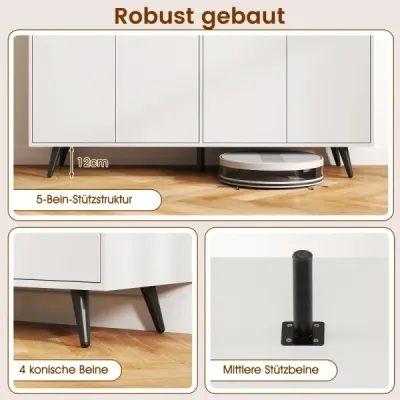 Sideboard Dreser din lemn cu 4 usi si rafturi reglabile cu 5 viteze 127,5 x 38 x 80 cm Alb