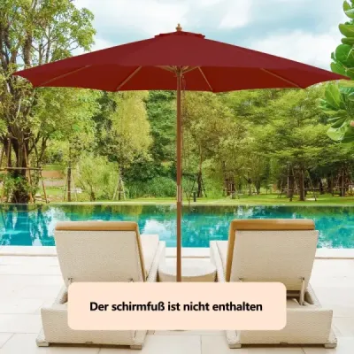Umbrela mare de lemn de 300 cm cu 8 coaste de bambus 300 x 300 x 262 cm vin roșu