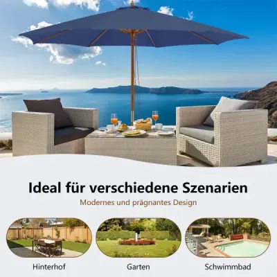 Umbrela mare de lemn de 300 cm cu 8 coaste de bambus 300 x 300 x 262 cm Albastru