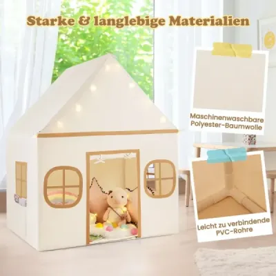 cort pentru copii interior pentru copii, cu lumini stele & căptușit mat Bej + Brown