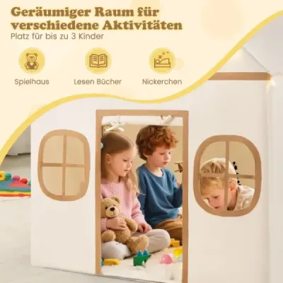 cort pentru copii interior pentru copii, cu lumini stele & căptușit mat Bej + Brown