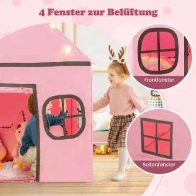 cort pentru copii interior pentru copii, cu lumini stele și mată căptușită roz + negru