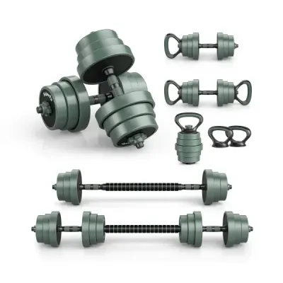 4 în 1 greutate stabilit 20 kg Set de greutate reglabilă inclusiv. Kunzhantel & Langhantel & Kettlebells