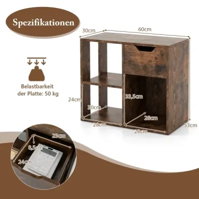 Librărie din lemn cu sertar & 3 compartimente Decoral raft birou raft camera separator Stand rafturi maro