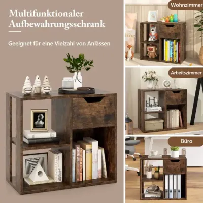 Librărie din lemn cu sertar & 3 compartimente Decoral raft birou raft camera separator Stand rafturi maro