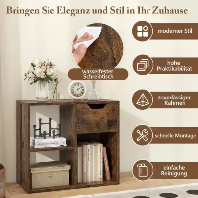 Librărie din lemn cu sertar & 3 compartimente Decoral raft birou raft camera separator Stand rafturi maro