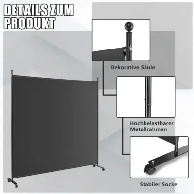 Single camera separator cu un ecran latime panou 184 x 30 x 184 cm negru