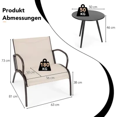 3-TLG. Set balcon cu 2 scaune si masa mobilier Balcon cu scaun larg