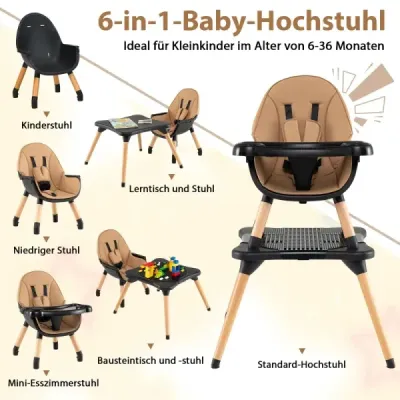 6 in 1 scaun pentru copii cu masa modulara si tava dubla demontabila Scaun inalt Maro