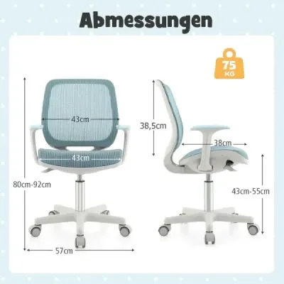 Scaun birou pentru copii cu 43-55cm Înălțimea reglabilă a scaunului Scaun pivotant pentru copii Ergonomic pe role