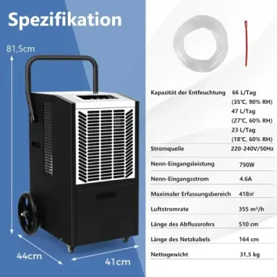 66 L/zi dezumidificator cu timer 24H & dejivrare automată & repornire