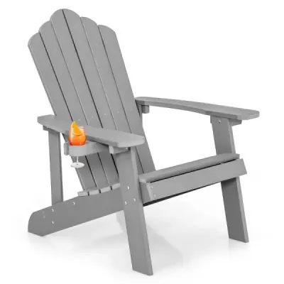 Scaun Adirondack cu spătar ridicat & suport de băuturi reglabile scaun balcon scaun gri