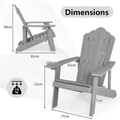 Scaun Adirondack cu spătar ridicat & suport de băuturi reglabile scaun balcon scaun gri