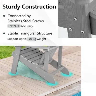 Scaun Adirondack cu spătar ridicat & suport de băuturi reglabile scaun balcon scaun gri