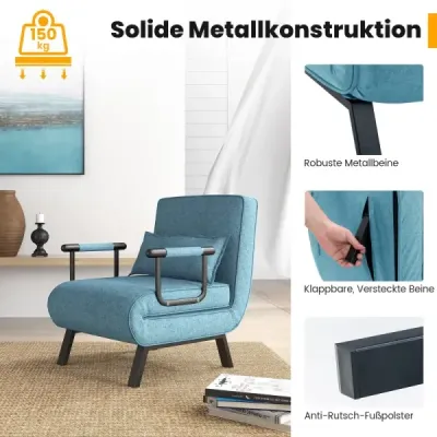 canapea extensibil pat triplu pliabil scaun de dormit cu 6 viteze reglabil backrest turcoaz