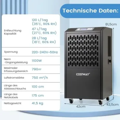 118L/T Uscator electric de constructii cu furtun de scurgere & cronometru Dezumidificator de aer comercial Negru