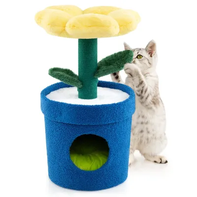Platforma de flori Scratch mici & Cat Cave Cat Scratch Cat Tree galben