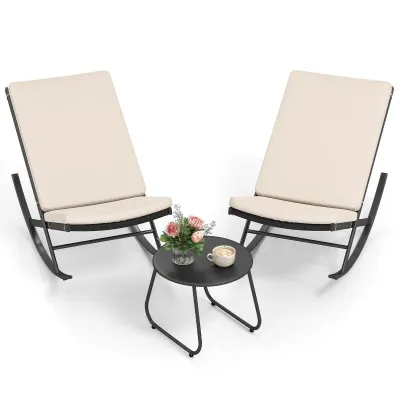Set bistro din 3 piese PE-Rattan scaun cu masa metal-couch & perne groase