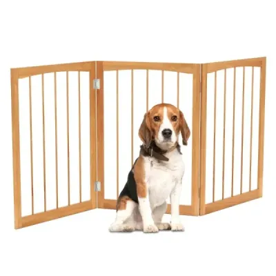 Grilă de blocare Câini 3 piese Grilă de protecție Scări de lemn 76cm High Dog Grilă de blocare pliabil Grilă de câini paznici de uși Natura