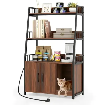Cabinet Cat cu librărie Stație de încărcare 3 nivele Cratch mat & intrare 80 x 40 x 132cm Walnut