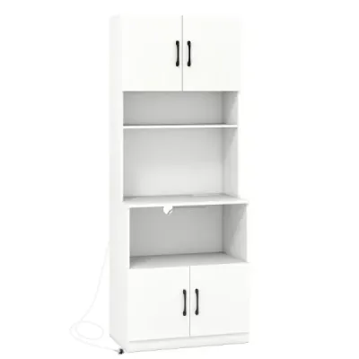 dulap de depozitare cu prize freestanding dulapuri de bucătărie înguste cu 4 uși Alb