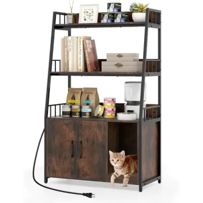 Cabinet Cat cu stație de încărcare Bookcase 3 nivele Scratch Mat & intrare 80 x 40 x 132cm Maro