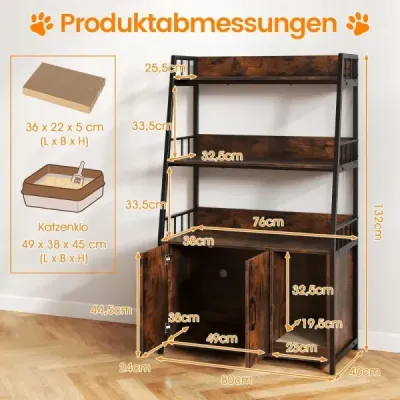 Cabinet Cat cu stație de încărcare Bookcase 3 nivele Scratch Mat & intrare 80 x 40 x 132cm Maro