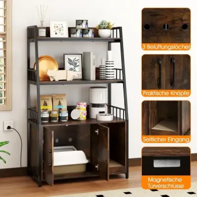Cabinet Cat cu stație de încărcare Bookcase 3 nivele Scratch Mat & intrare 80 x 40 x 132cm Maro