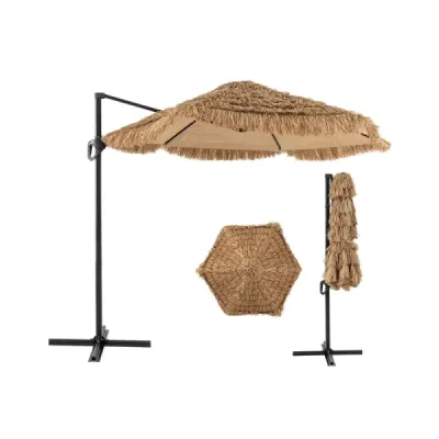 283 cm Cantilever Hula Tiki Thatch Patio parasolar în stil hawaian cu trapa de sus ventilată