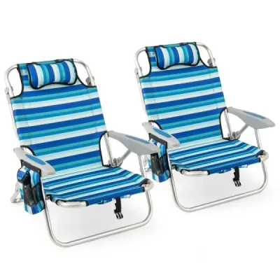 Set 2 Scaun de plajă pliabil cu suport reglabil & răcitor Scaun de camping sac