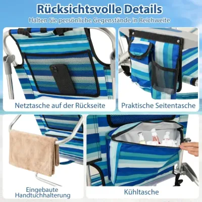 Set 2 Scaun de plajă pliabil cu suport reglabil & răcitor Scaun de camping sac