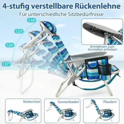 Set 2 Scaun de plajă pliabil cu suport reglabil & răcitor Scaun de camping sac