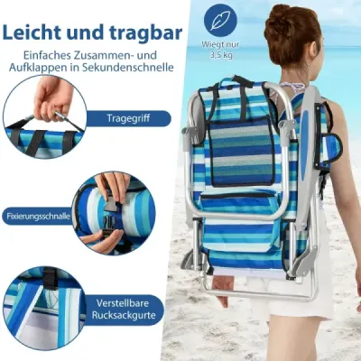 Set 2 Scaun de plajă pliabil cu suport reglabil & răcitor Scaun de camping sac