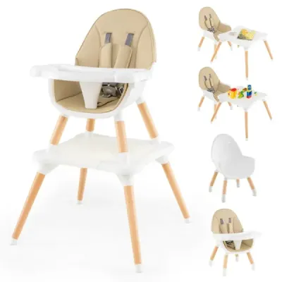 Scaun înalt pentru copii & copii mici 6-in-1 Set scaun de masă convertibil cu bej masă clădire