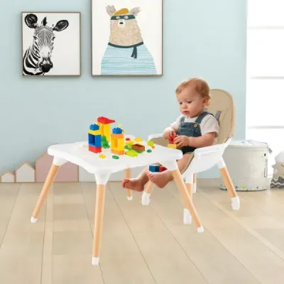 Scaun înalt pentru copii & copii mici 6-in-1 Set scaun de masă convertibil cu bej masă clădire